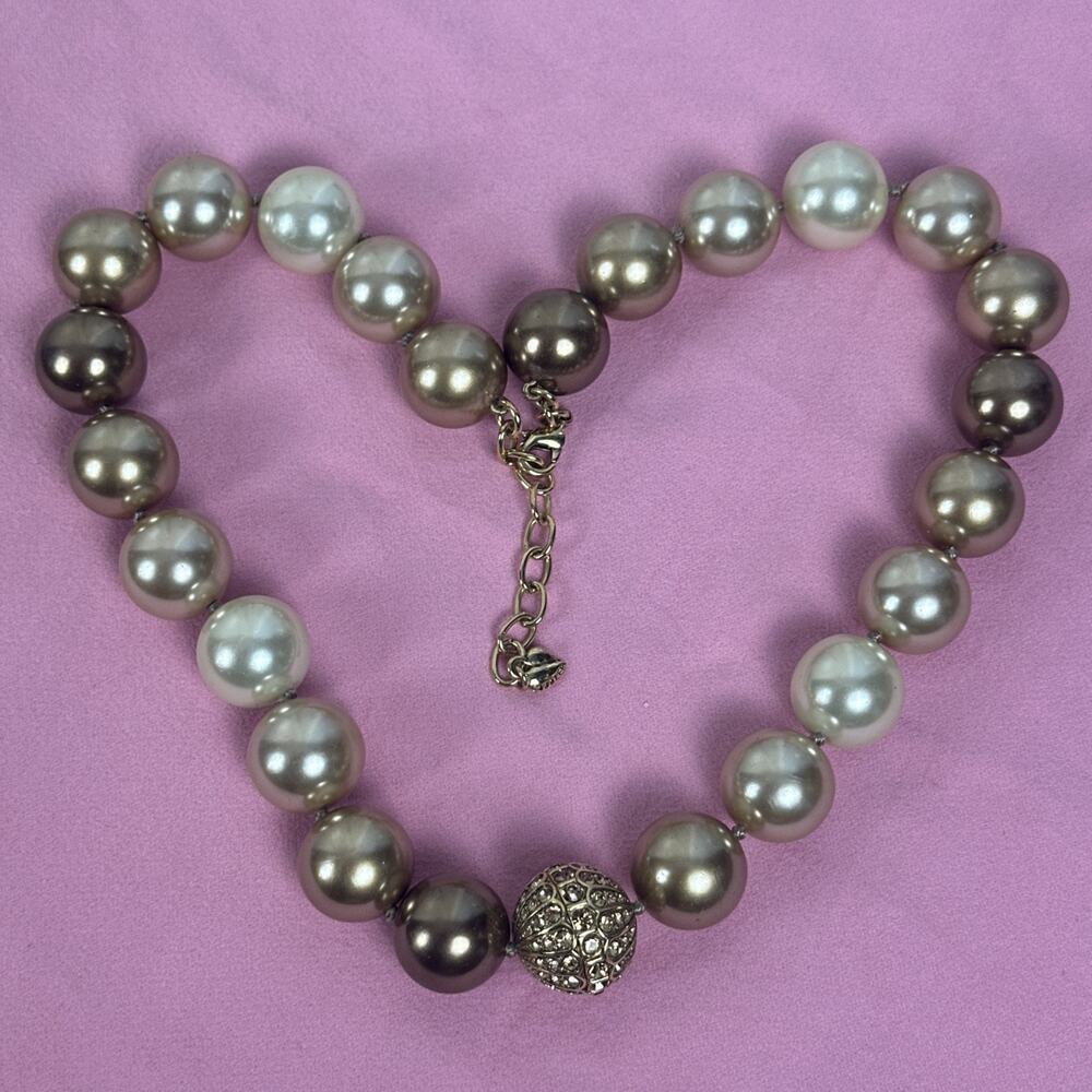VTG CAROLEE Chunky Faux Pearl Necklace Gold/Taupe/Tan Heavy/Well Made‎ Coquette